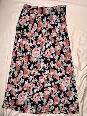 Floral Maxi Skirt - Pink Floral on Black
